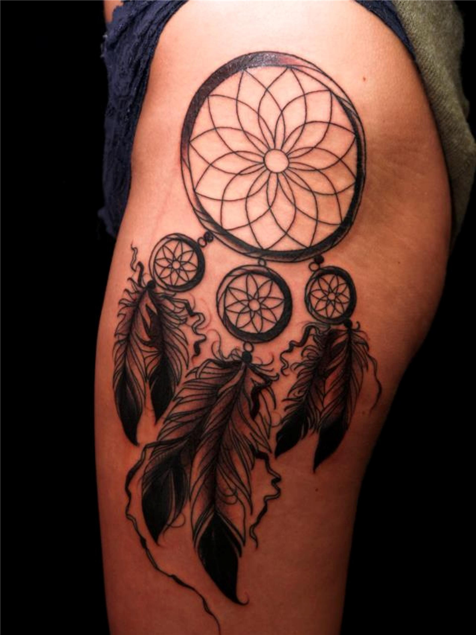 78 Graceful Dreamcatcher Tattoos On Thigh  Tattoo Designs  TattoosBagcom