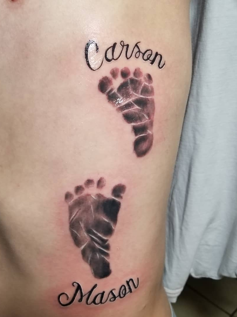 Sons foot print Tattoo Tattoos Ink Inked Family Bl  Flickr